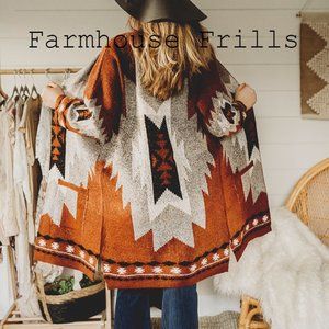 Western Blanket Cardigan Brown Boho Sweater Coat